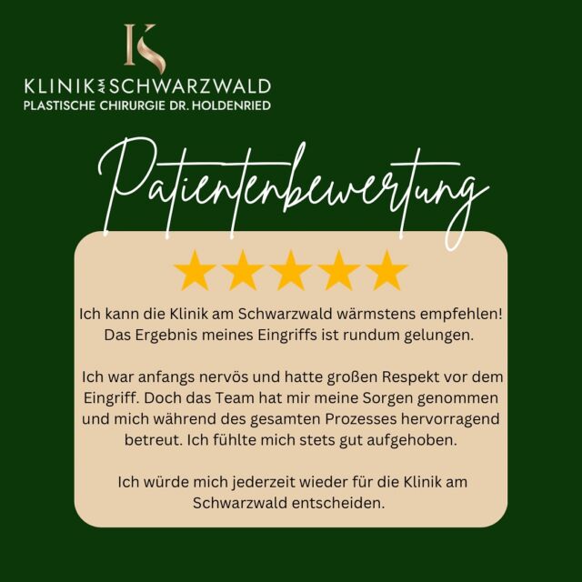 Vielen Dank für das Vertrauen in mein Team und mich! 
☺️

Bewertung auf Jameda.de veröffentlicht. 

✨ Beste Qualität und höchste Sicherheit durch Klinikstandard ✨

☎️ +49 7741 835 825
📧 Info@klinik-schwarzwald.com
📍Klinik am Schwarzwald
Hauptstr. 31
79787 Lauchringen
🌍 www.klinik-schwarzwald.com

#drholdenried #plastischechirurgie #schönheitsklinik #beautydoc #beauty #facelift #schönheitsop #lidstraffung #basel #klinikamschwarzwald #brustop #brustvergrößerung #implantate #plasticsurgery #waldshuttiengen #lauchringen #rheinfelden #lippenaufspritzen #wangenaufbau #zürich